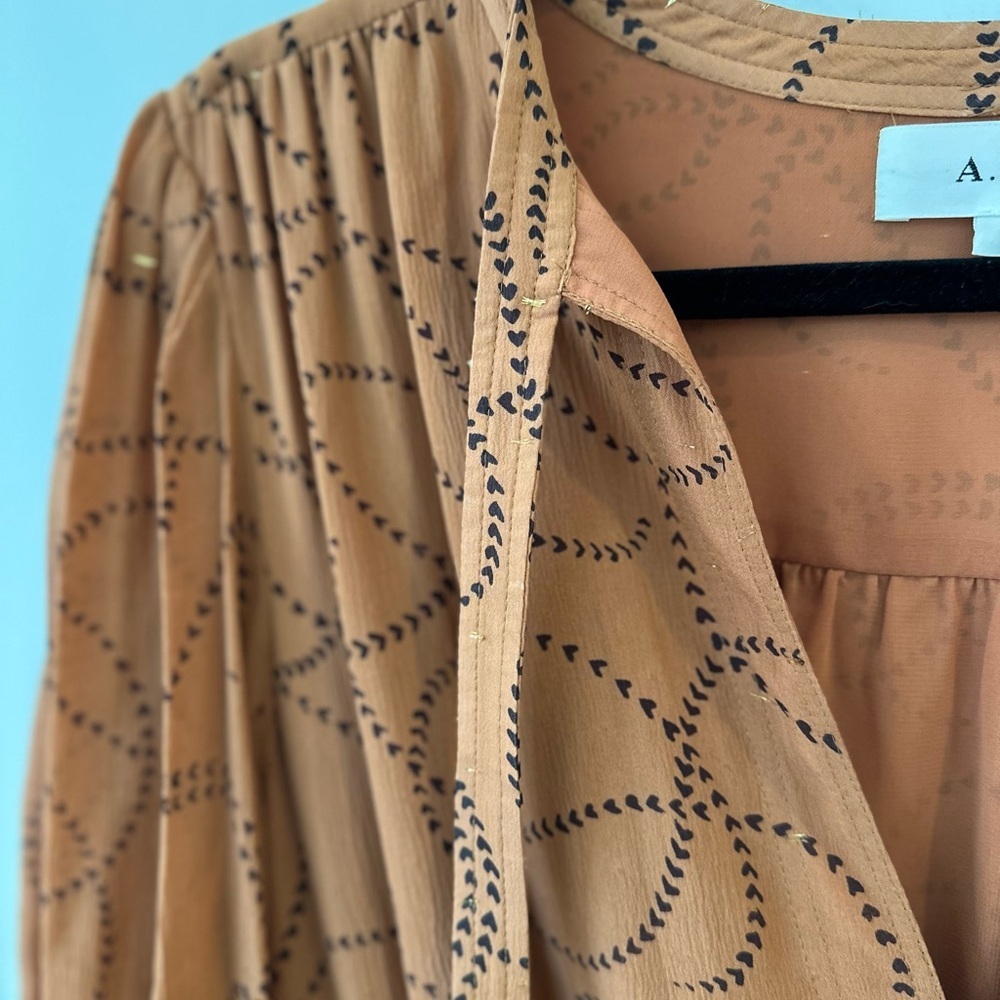 A.L.C. 100% Silk Heart Print Marlowe Long Sleeve Dress - Picture 4 of 10